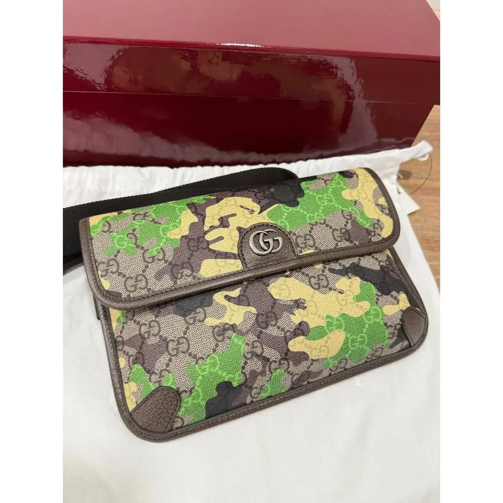 Gucci GG Supreme Camouflage Green Yellow Camo Belt Bag Crossbody Clutch 90 NWT